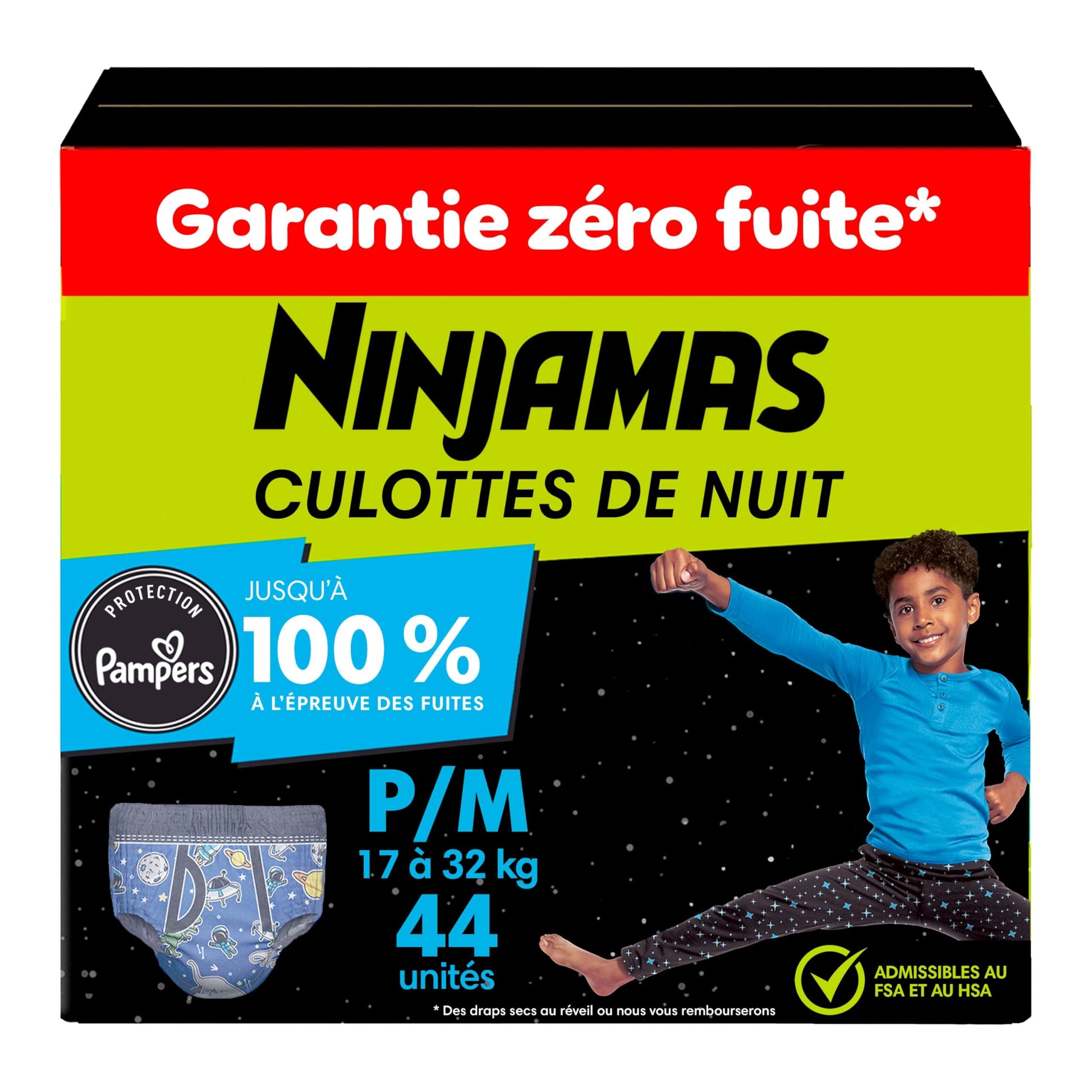 Ninjamas Boys Bedwetting Underwear, Overnight Protection, Ultra Absorbent, Hypoallergenic, Size S/M (17-32 kg), 44 Count,