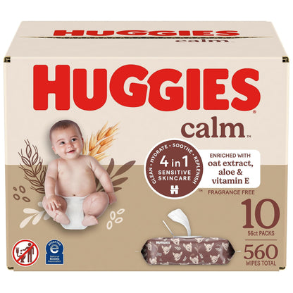 Huggies Calm Baby Wipes, Unscented, 10 Push Button Packs (560 Wipes Total) 🍁 All In One Marketplace Canada