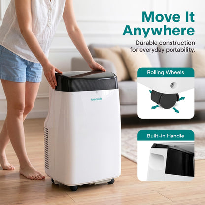 SereneLife Portable Electric Air Conditioner Unit-900W 8000 BTU Power Plug-in AC Cold Indoor Room Conditioning System with Cooler, Dehumidifier, Fan, Exhaust Hose, Window Seal, Wheels, Remote (SLPAC8) - Available at All In One Marketplace Canada