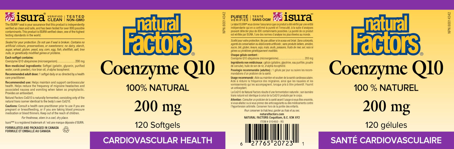 Natural Factors CoQ10 200 mg, 120 Softgels, 100% Natural, Supports Cardiovascular Health, Proudly Canadian - Available at All In One Marketplace Canada