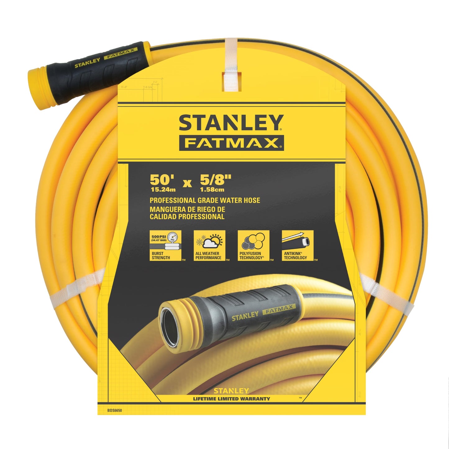 Stanley Fatmax Professional Grade Water Hose, 50' x 5/8", Yellow 500 PSI Stanley