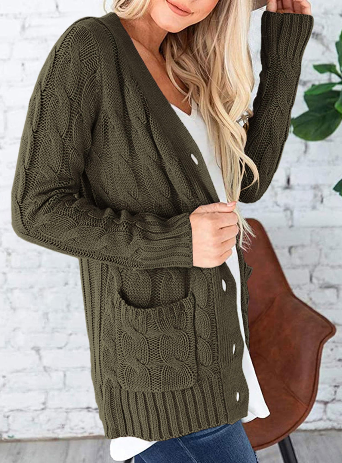 PRETTYGARDEN Women's Cable Knit Cardigan Sweaters Fall(Army Green,L) 🍁 All In One Marketplace Canada