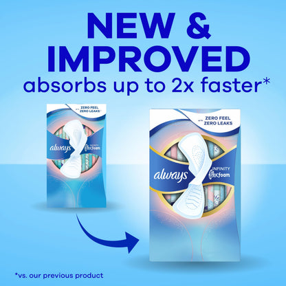 Always Infinity FlexFoam Pads for Women, Size 1, Regular Pad with Wings, Unscented, 108 Count