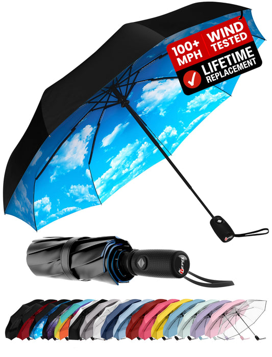 Repel Windproof Travel Umbrella - Compact & Withstands Winds up to 100MPH, Strongest Premium Auto Folding Umbrella for Rain and Sun - Durable, Light & Portable for Women & Men, Fits Backpack & Cars