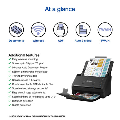 Epson Workforce ES-500W II Wireless Color Duplex Desktop Document Scanner