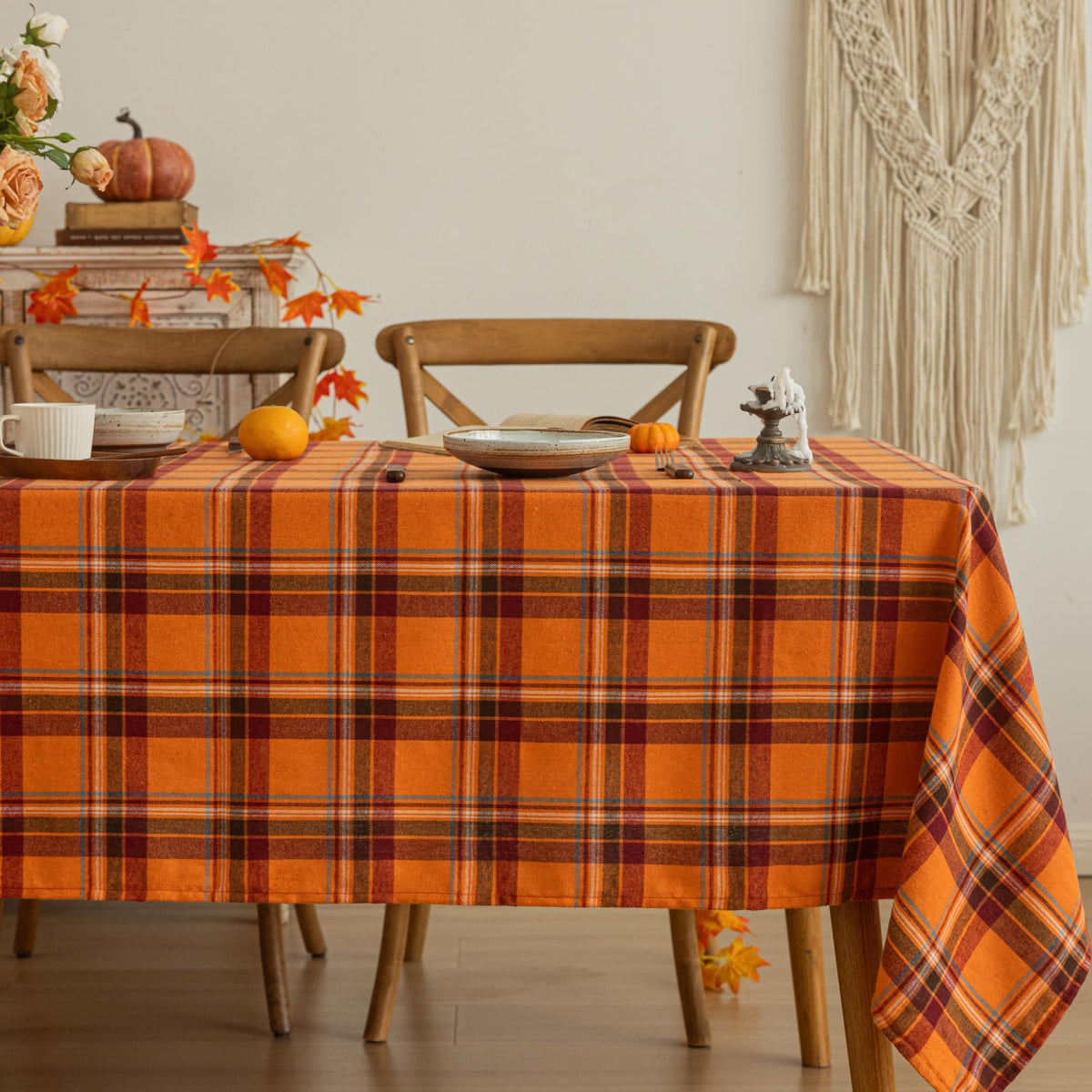 AQOTHES Plaid Fall Tablecloth Thanksgiving Rectangle 60x84 Inch Orange Red 🍁 All In One Marketplace Canada