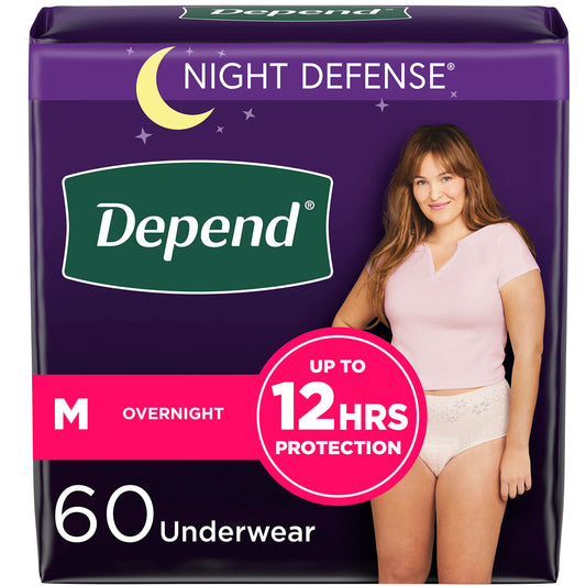 Depend Night Defense Adult Incontinence Underwear for Women, Disposable, Overnight, Medium, Blush, 60 Count - Available at All In One Marketplace Canada