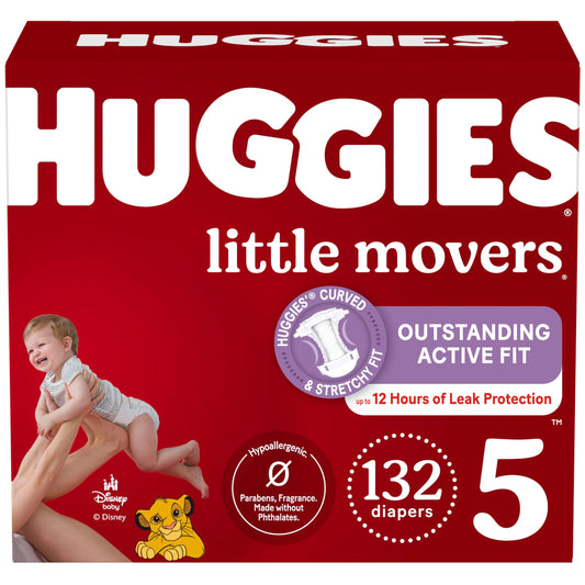 Huggies Size 5 Diapers, Little Movers Baby Diapers, Size 5 (27+ lbs), 132 Count, Packaging May Vary