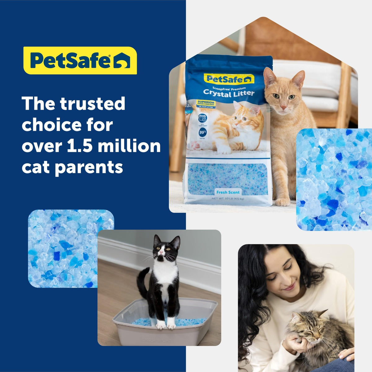 PetSafe ScoopFree Reusable Tray for Cat Litter Boxes - Includes 4.3 lb of Premium Blue Non Clumping Crystal Litter - Compatible with All PetSafe ScoopFree Automatic Self Cleaning Litter Boxes