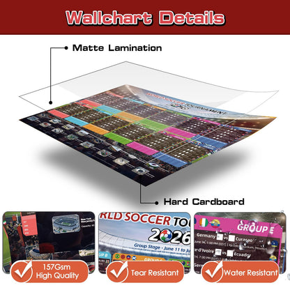 AhfuLife Soccer Schedule Poster 2026, A2 Size-23.3" x 16.5", 2 Pcs Match 2026 Calendar Wall Chart Decorations, Soccer Tournament Wallchart for Fans Home Office Bar Party Decor - Available at All In One Marketplace Canada