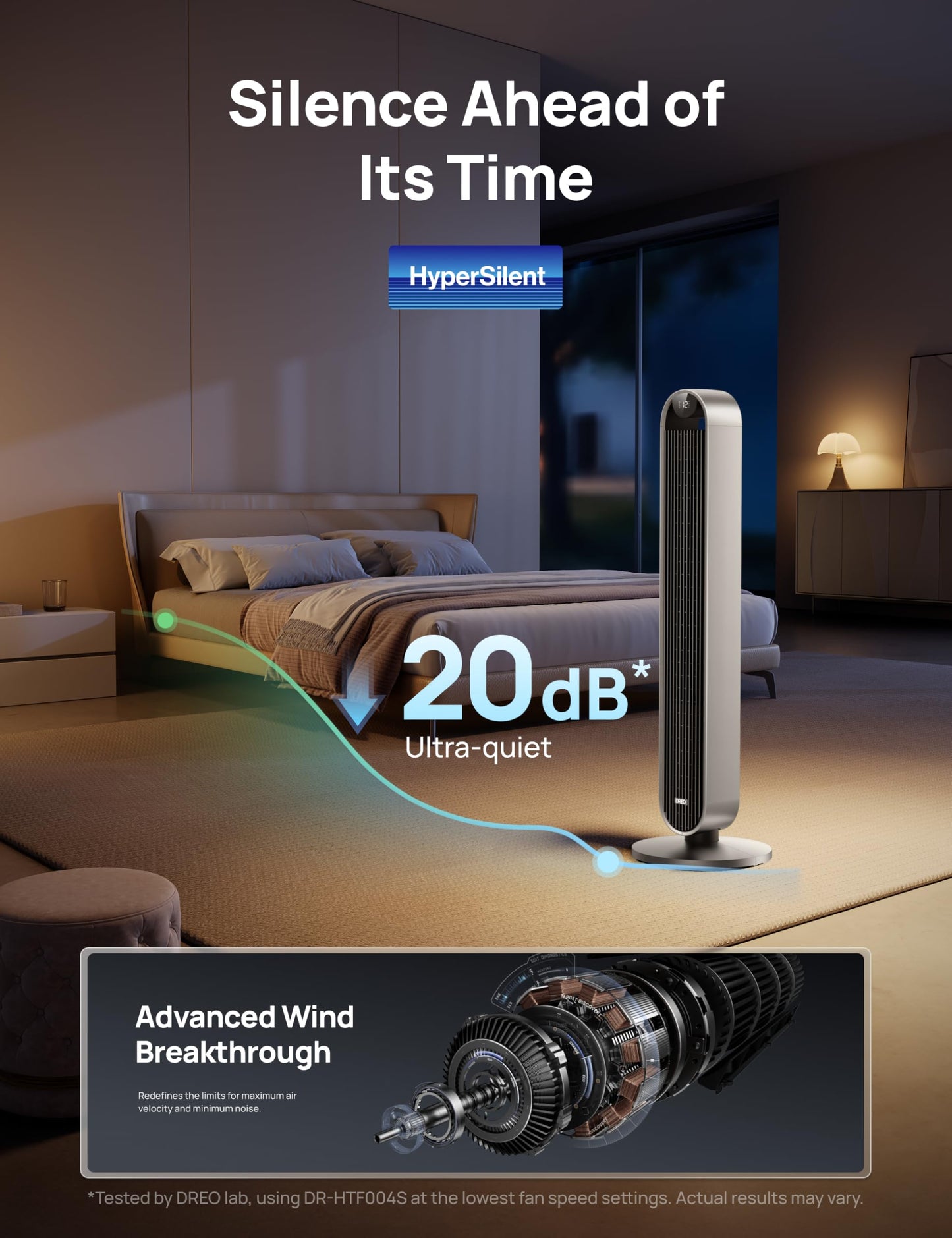 DREO Pilot Max 120° Oscillating Tower Fan, 42 Inch Bladeless Fan for Bedroom, 25dB Quiet DC Motor, Standing Fan with Remote, 12 Hyper Wind Speeds, 4 Modes, 12H Timer Floor Fans for Home Living Room DREO