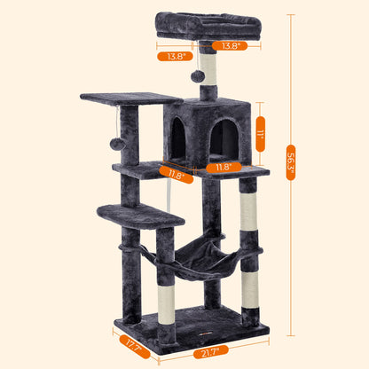 Feandrea Cat Tree Tower, 143 cm, 2 Perches, Hammock, Smoky Gray 🍁 All In One Marketplace Canada