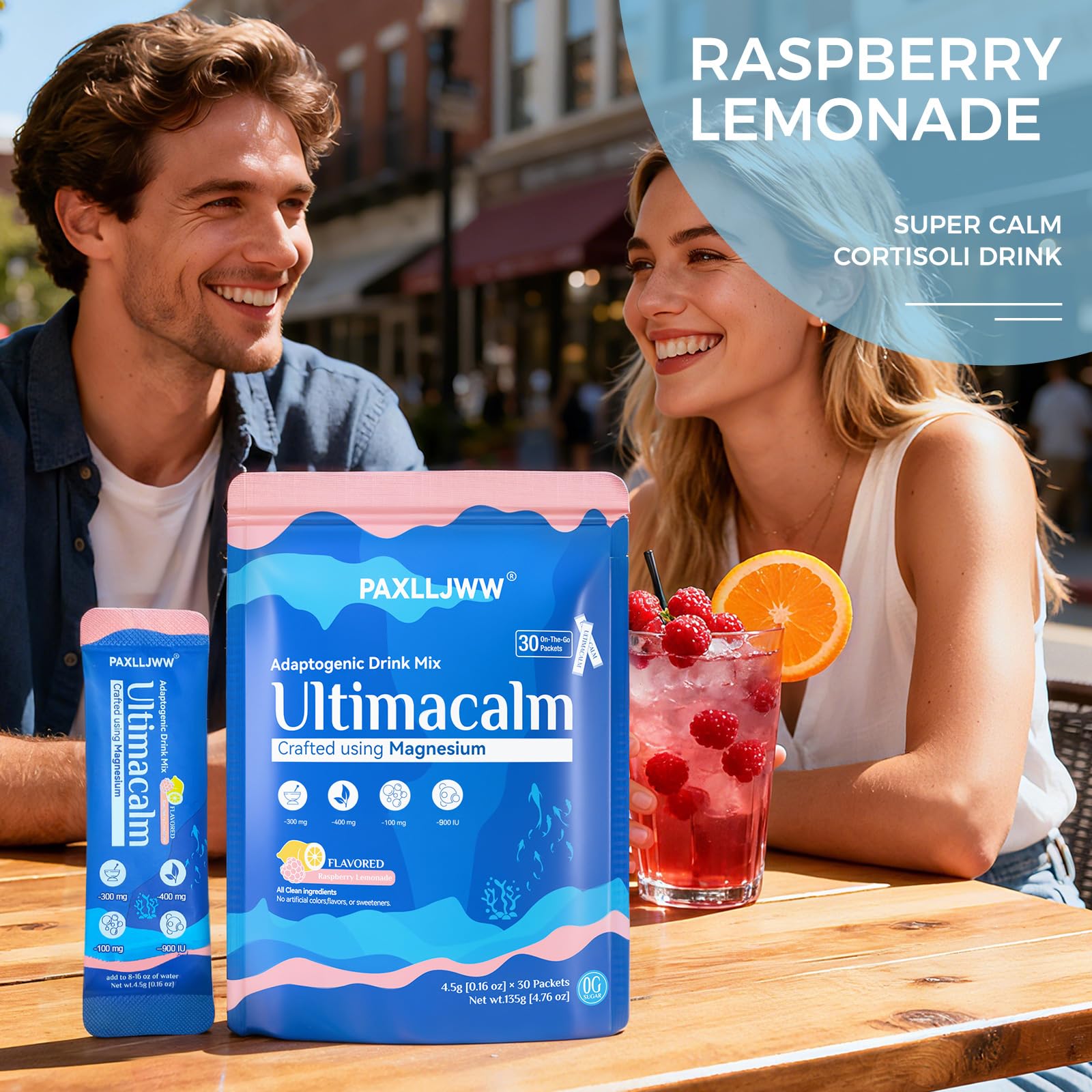 Ultimacalm Super Drink Packets – Sugar-Free Raspberry Lemonade Electrolytes, 30 Sticks