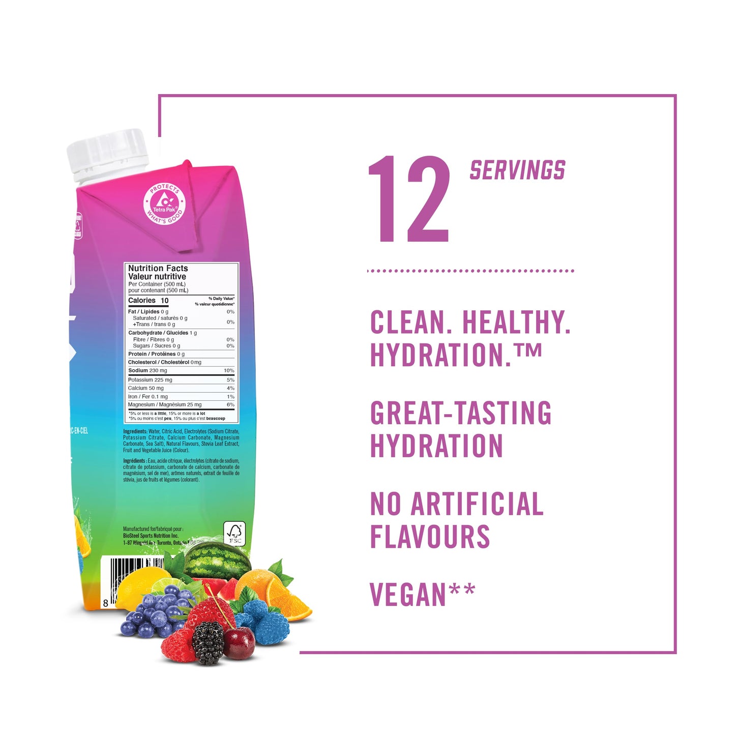 BioSteel Electrolyte Sports Drink, Rainbow Twist, 12-Pack, Zero Sugar