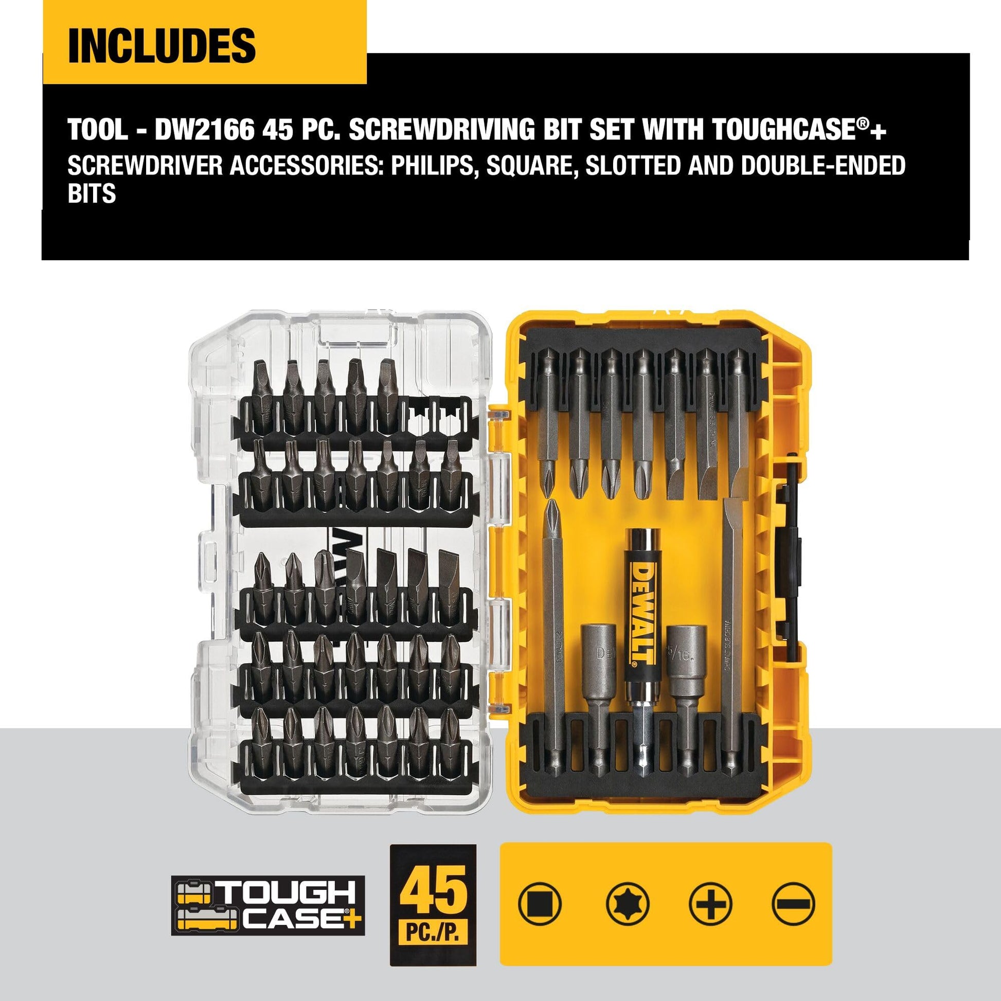 DEWALT Screwdriver Bit Set with Tough Case, 45-Piece (DW2166) DEWALT