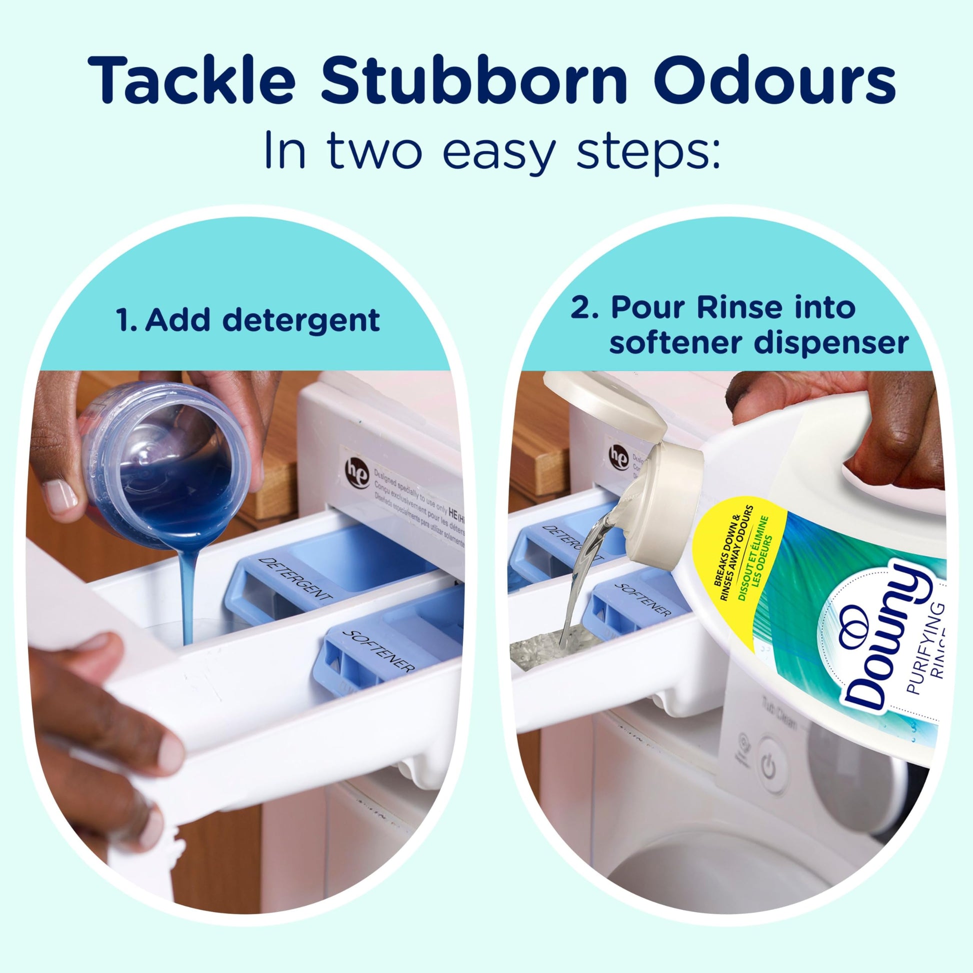 Downy Purifying Rinse Laundry Odour Remover, Cool Cotton Scent, Fabric Softener and Laundry Odour Removal Rinse, Fights Odours at the source, HE Compatible, 1.83 L