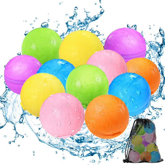 Reusable Water Bomb Balloons, Silicone Water Splash Ball with Mesh Bag, Quick Self-Sealing Water Bomb for Kids Adults Outdoor Activities Water Games Toy Outside Summer Fun Party Supplies (12Pack)