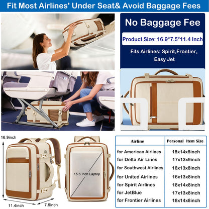 Travel Backpack for Women Flight Approved Carry On Travel Backpack with Shoe Pouch,TSA 15.6inch Laptop Sac à Dos Personal Item Bag for Weekender Overnight Bags Bookbag Travel Essentials,Beige