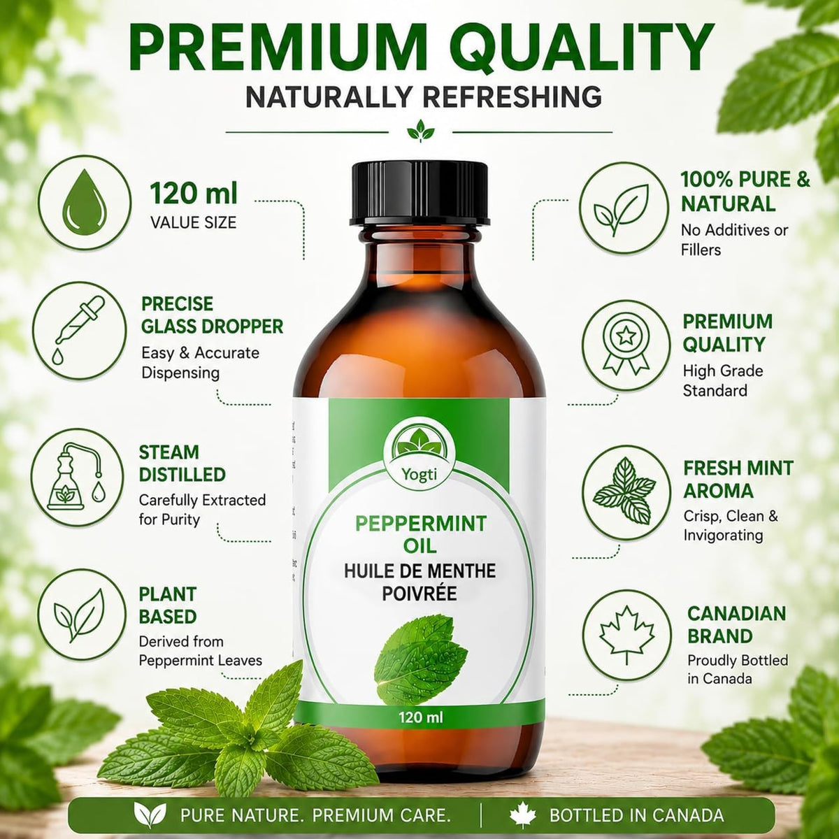 Yogti [Canadian Brand] Peppermint Oil with Dropper, 120 ml (Pack of 1) 🍁 All In One Marketplace Canada