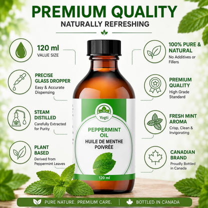 Yogti [Canadian Brand] Peppermint Oil with Dropper, 120 ml (Pack of 1) 🍁 All In One Marketplace Canada