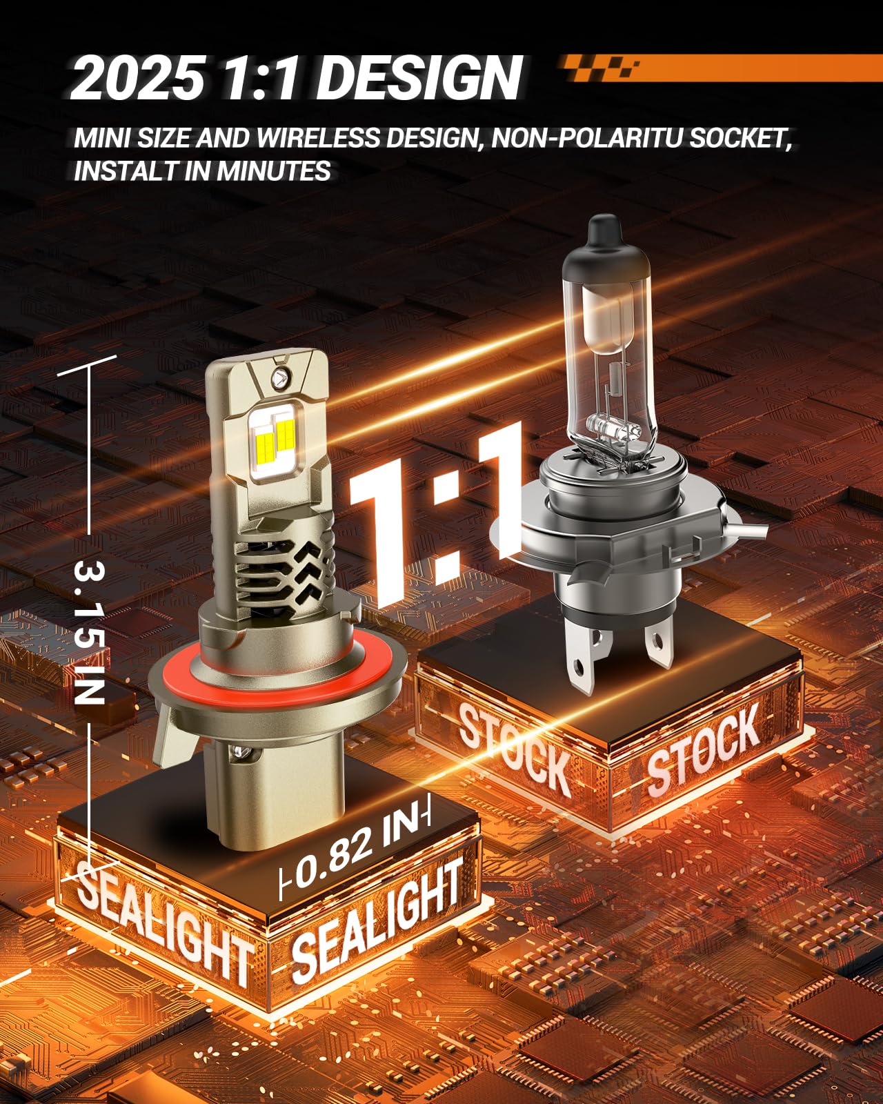 SEALIGHT 2026 Brightest H4/9003 LED Headlight Bulbs, 90,000LM 1200% Brighter, 6500K Cool White, 1:1 Size Wireless 9003 High and Low Beam, Plug and Play Halogen Replacement Conversion Kit, Pack of 2