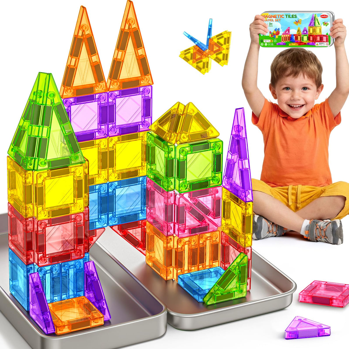 Mini Magnetic Tiles with Iron Box Travel Set for Kids 3-5 4-8 42PCS Portable Toys Magnet Building Blocks for Toddlers Road Trip/Car/Plane Travel/STEM Learning Set Christmas Birthday Gift for Boy Girl 🍁 All In One Marketplace Canada