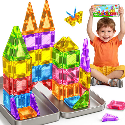 Mini Magnetic Tiles with Iron Box Travel Set for Kids 3-5 4-8 42PCS Portable Toys Magnet Building Blocks for Toddlers Road Trip/Car/Plane Travel/STEM Learning Set Christmas Birthday Gift for Boy Girl 🍁 All In One Marketplace Canada