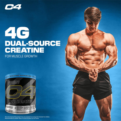Cellucor C4 Ultimate Pre Workout Powder - Sugar Free Preworkout Energy with 300mg Caffeine and Creatine for Men & Women - Icy Blue Razz, 20 Servings Cellucor