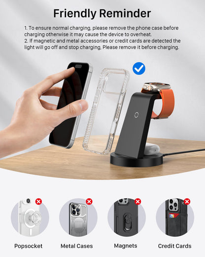 Anlmz 3 in 1 Charging Station for iPhone, Wireless Charger for iPhone 17 16e 16 15 14 13 12 11 X Pro Max & Apple Watch - Wireless Charging Station for AirPods 4 3 Pro - Available at All In One Marketplace Canada