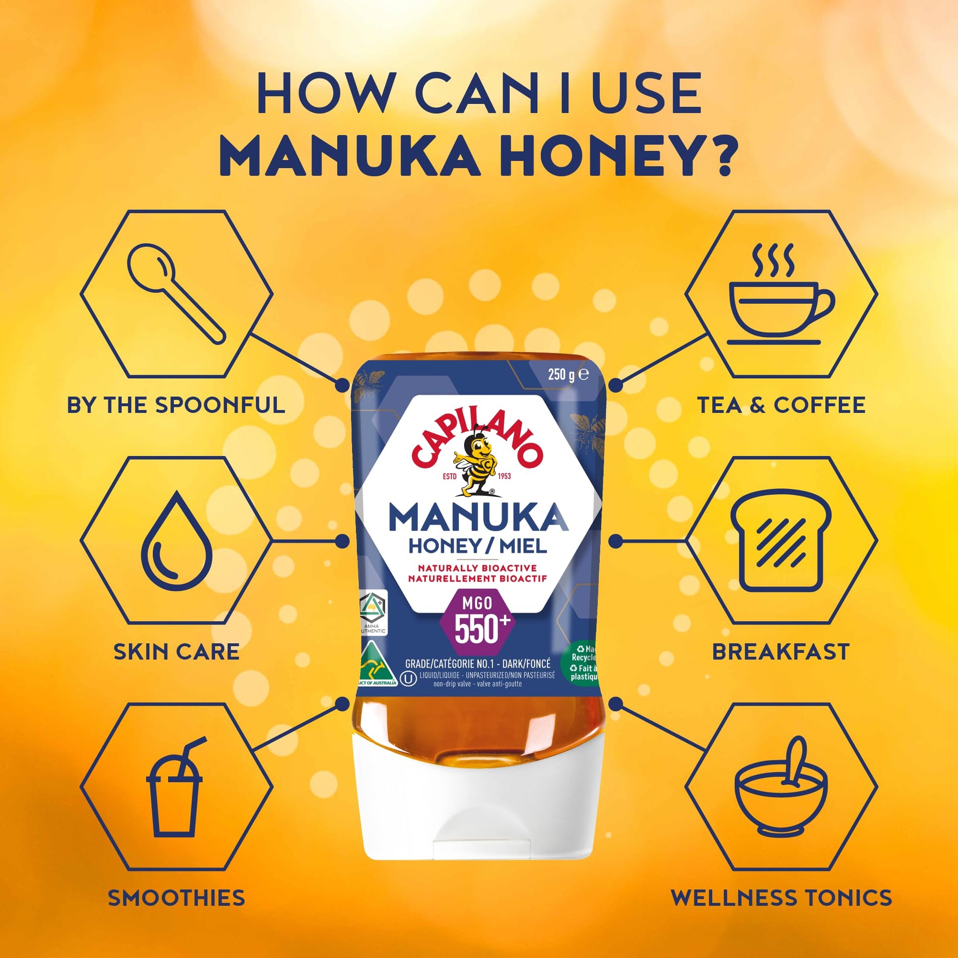 Capilano Active Manuka Honey MGO550+ – 250g Pure Australian Premium