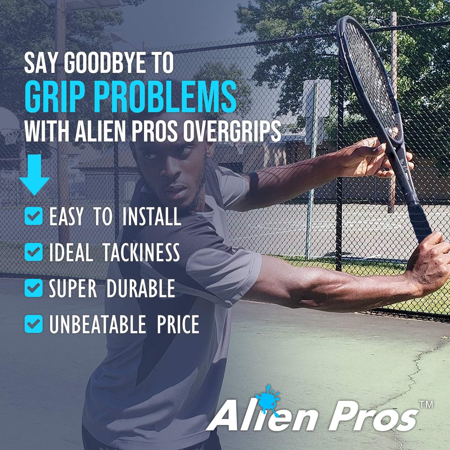 Alien Pros Tennis Racket Grip Tape (6 Grips) – Precut and Dry Feel Tennis Grip – Tennis Overgrip Grip Tape Tennis Racket – Wrap Your Racquet for High Performance (6 Grips, Black)
