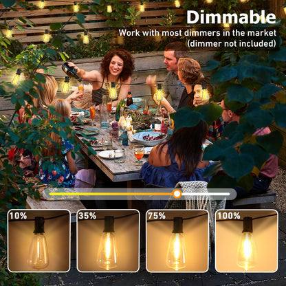 55FT Outdoor String Lights with 27 Shatterproof LED Edison Bulbs (2 Spares), Waterproof ST38 Patio Lights Dimmable, Connectable Hanging Outdoor Lights for House Backyard Garden, 2700K