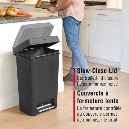 Rubbermaid 13 Gallon Step-On Kitchen Trash Can with Lid, Garbage Can, Black Trash Container