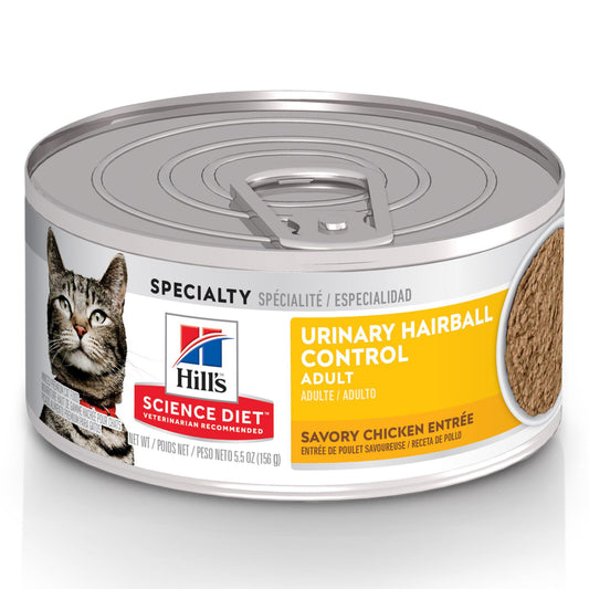 Hill's Science Diet Urinary Hairball Control, Adult 1-6, Urinary Track Health & Hairball Control Support, Wet Cat Food, Chicken Minced, 5.5 oz Can, Case of 24
