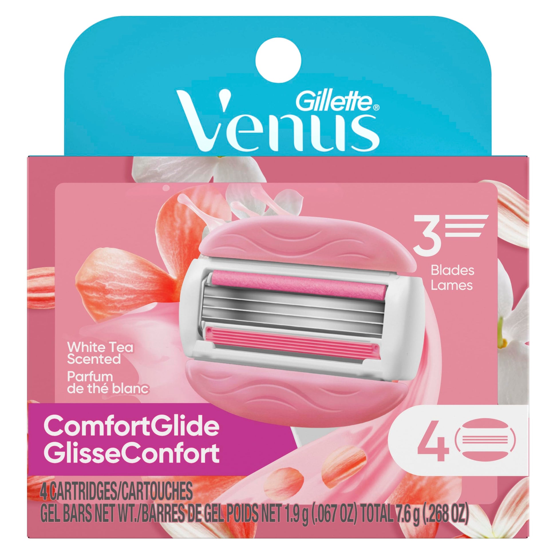 Venus ComfortGlide White Tea Women's Razor Blades, 4 Razor Blade Refills - Available at All In One Marketplace Canada