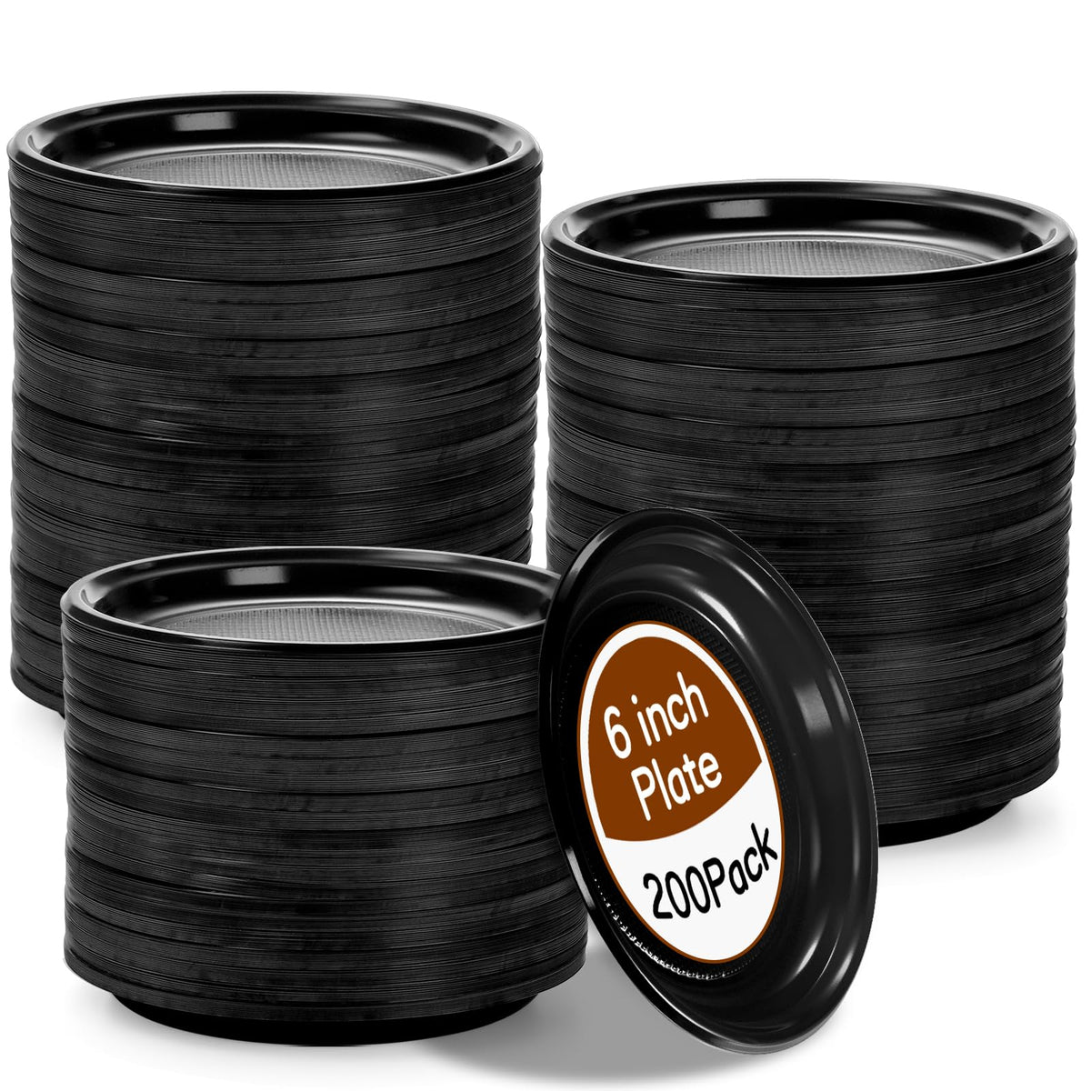 Coloch 200 Pieces 6 Inch Black Disposable Plates, Plastic Dessert Plates Bulk Round Party Plate Multi-Purpose Appetizer Plates for Cake, Dessert, Fruit, Barbecue, Party, Picnic, Wedding 🍁 All In One Marketplace Canada