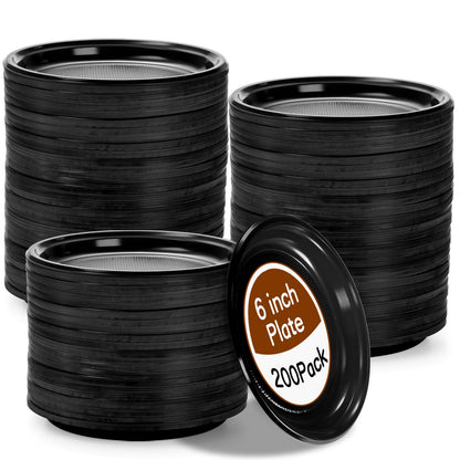 Coloch 200 Pieces 6 Inch Black Disposable Plates, Plastic Dessert Plates Bulk Round Party Plate Multi-Purpose Appetizer Plates for Cake, Dessert, Fruit, Barbecue, Party, Picnic, Wedding 🍁 All In One Marketplace Canada