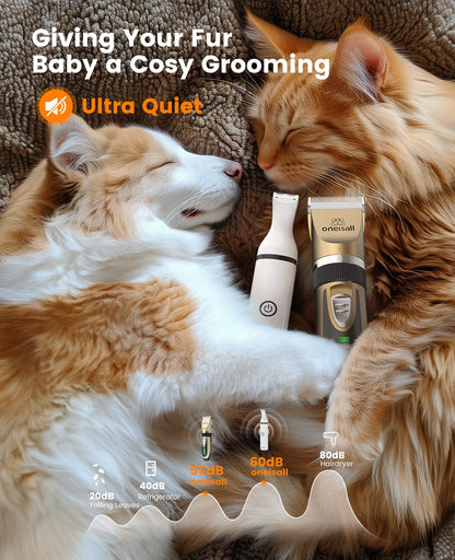 oneisall Dog Clippers and Paw Trimmer Kit 2 in 1 Low Noise Cordless Dog Clippers for Grooming Pet Hair Trimmers for Small and Large Dogs Cats Animals - Available at All In One Marketplace Canada