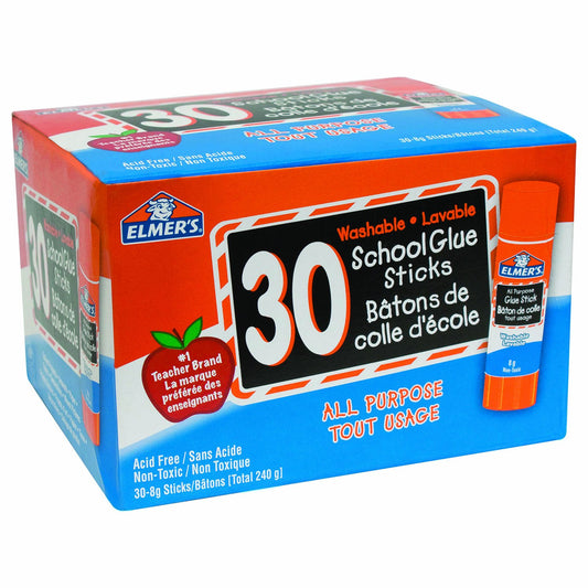 Elmer's School Glue Sticks, All-Purpose, Washable, Non-Toxic, 8 g, 30 Count - Great for Kids Arts and Crafts