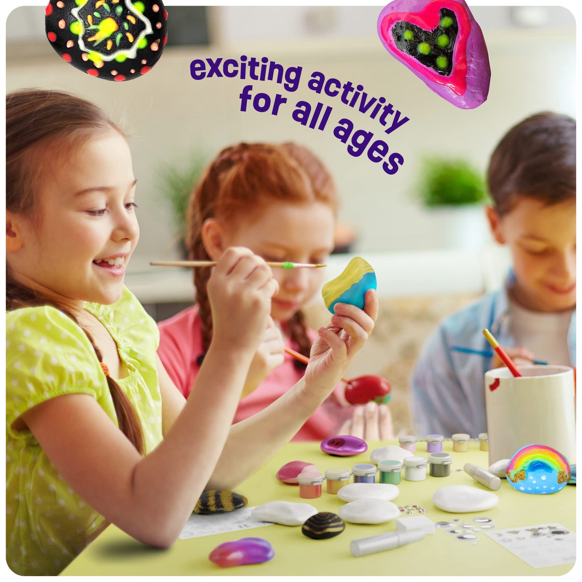 Kids Rock Painting Kit - Glow in The Dark - Arts & Crafts Christmas Gifts for Boys and Girls Ages 4-12 - Craft Activities Kits - Creative Art Toys for 4, 5, 6, 7, 8, 9, 10, 11 & 12 Year Old Kids (Glow In The Dark)