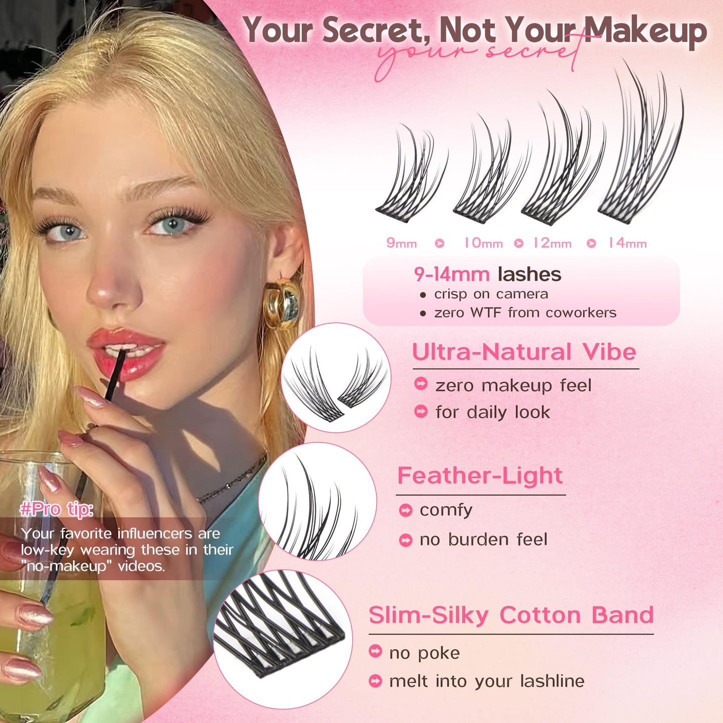 Goddvenus Lash Clusters Kit 9-14mm 300pcs Wispy Eyelash Cluster Lashes Natural DIY Lash Extension Kit Short Cluster Eyelash Extensions C Curl