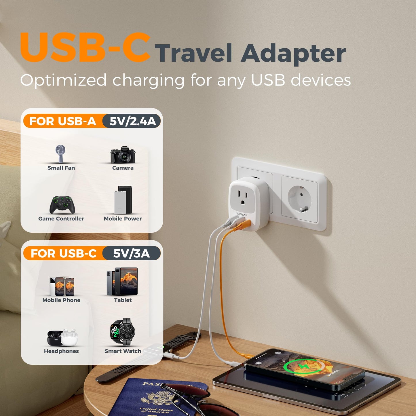 TESSAN Canada to European Travel Adapter 2 Pack, Plug Adaptor