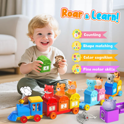 Luckades Toddler Animals Montessori Toys for 2 3 4 Year Old Boy Girl, Learning Farm Train Set with Counting Matching & Sorting for Kids 2-3 3-5 Preschool Christmas Birthday Baby Boy Girl Gifts 🍁 All In One Marketplace Canada