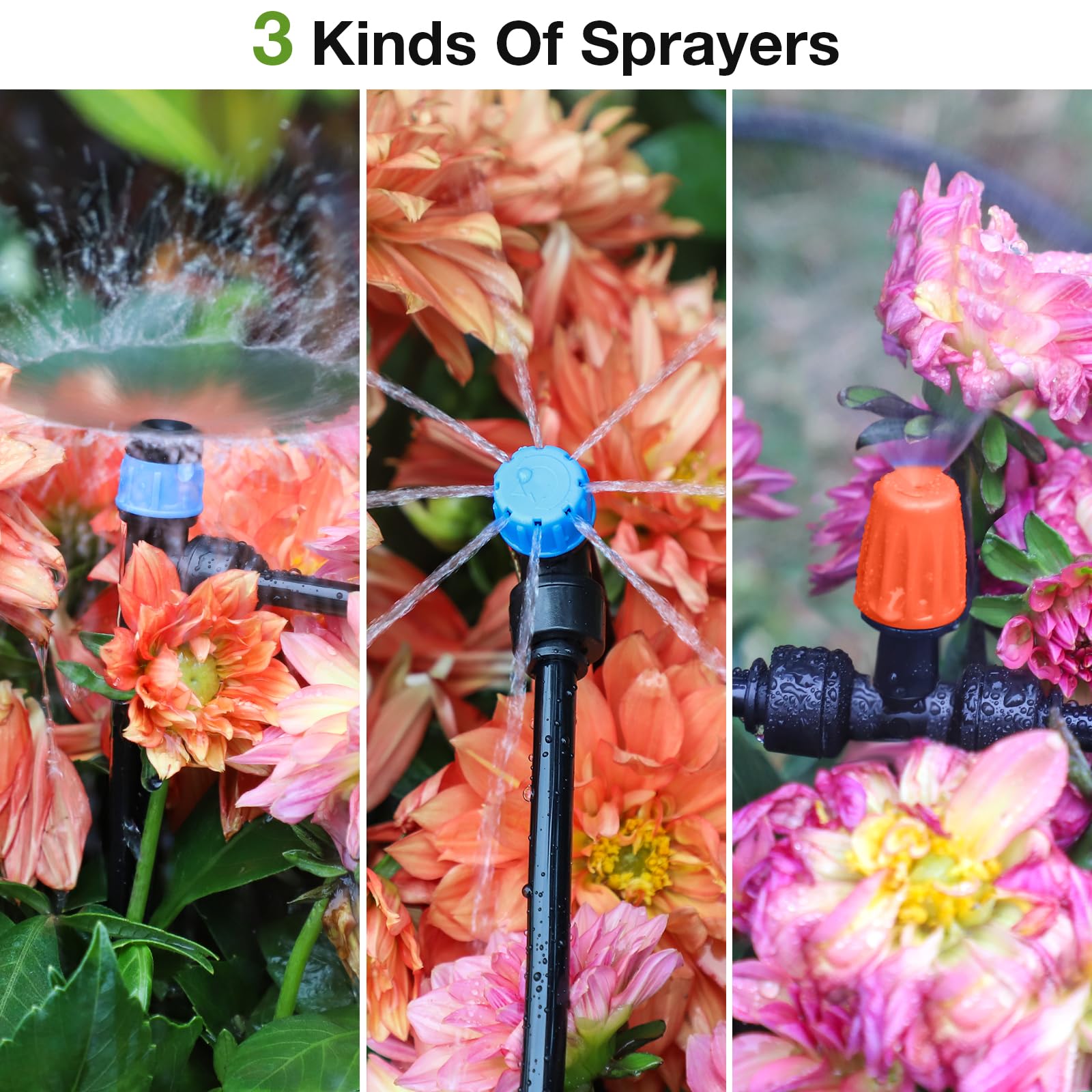 MIXC 101FT Drip Irrigation System, Easy to Setup Automatic Garden System with Anti-UV 1/4" & 1/2" Tubing - Water-Saving Adjustable Nozzles & Sprinklers for Patio, Greenhouse, Raised Bed, Potted Plants
