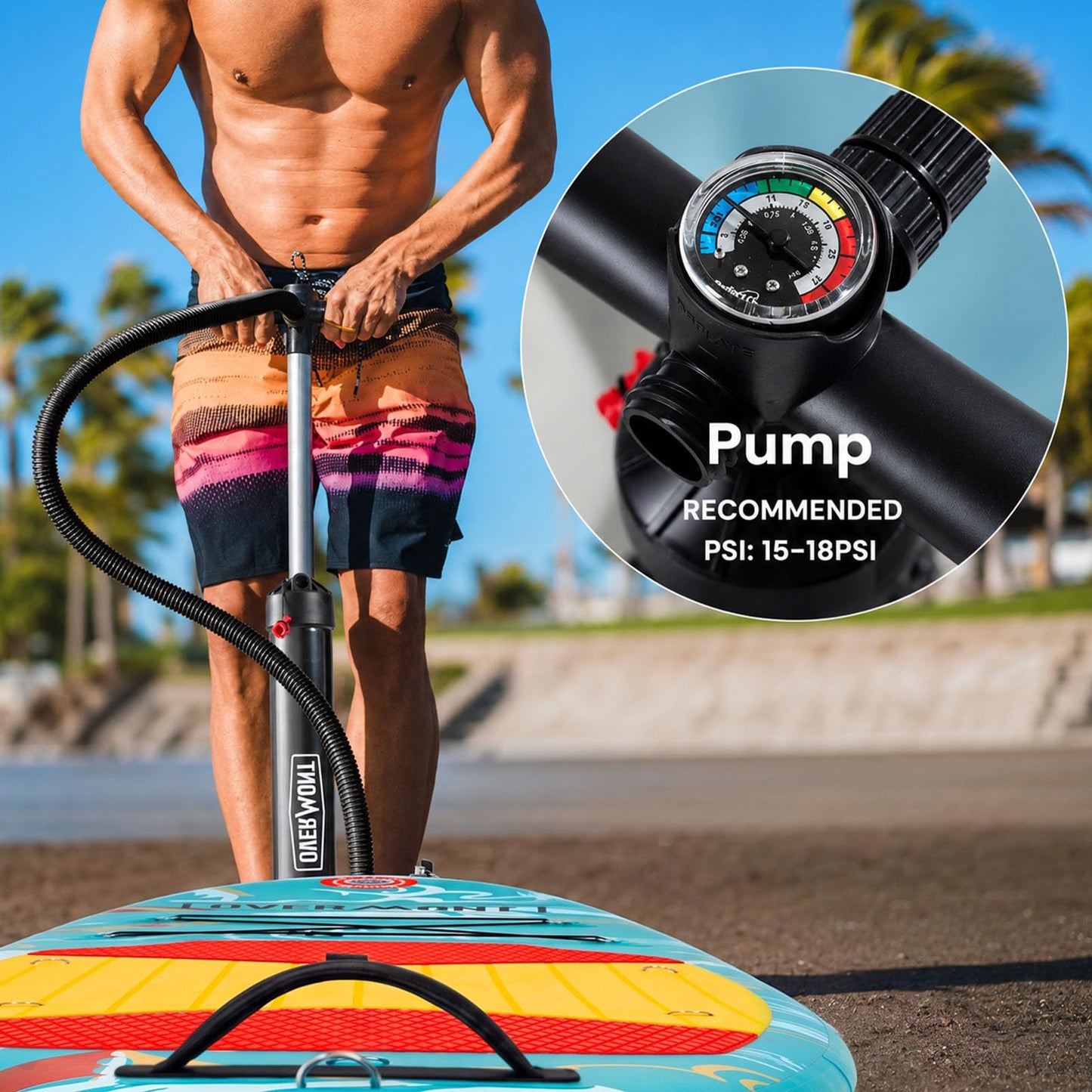 Overmont Inflatable Paddle Board 10'7" x 33" x 6", Extra Wide SUP for Adults & Beginners, 350 lb Stand Up Paddle Board with Adjustable Paddle, Pump, 3 Fins, Leash, Backpack & Repair Kit OVERMONT