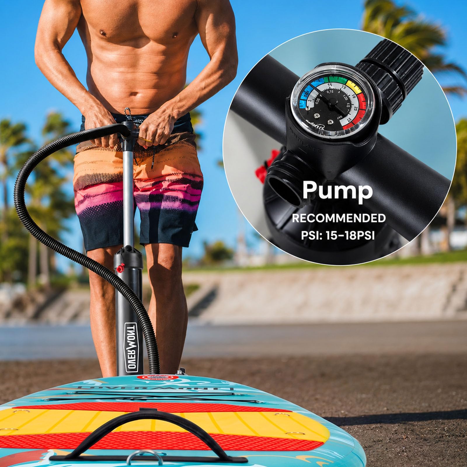 Overmont Inflatable Paddle Board 10'7" x 33" x 6", Extra Wide SUP for Adults & Beginners, 350 lb Stand Up Paddle Board with Adjustable Paddle, Pump, 3 Fins, Leash, Backpack & Repair Kit OVERMONT
