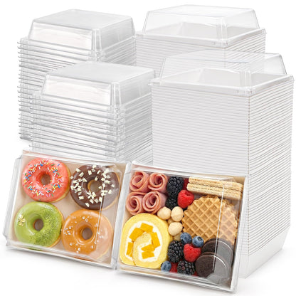 Hiceeden Set of 100 Sandwich Boxes with Clear Lids, White Paper Charcuterie Boxes, 5" Square Dessert Cake Boxes Food Grade for Swiss Roll, Hamburger, Pasta, Salad, Cookie 🍁 All In One Marketplace Canada