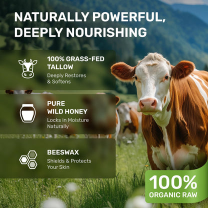 Beef Tallow Face Cream – Grass Fed Whipped Tallow and Honey Balm for Skin, Body Moisturizer with Beeswax and Wild Honey, 3-Ingredient Fragrance Free Non Comedogenic Skincare for Dry Sensitive Skin