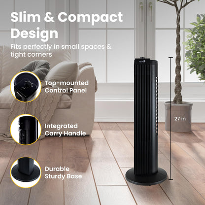 Senville 27" Standing Fan for Bedroom and Home with 60° Oscillation, 3 Speed, Compact Space-Saving Design, SENFZ10-19M - Available at All In One Marketplace Canada