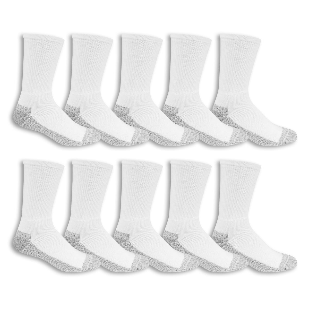 Fruit of the Loom Men's Work Gear Everyday Work Crew Socks (10 Pack), White, Medium (6-12)